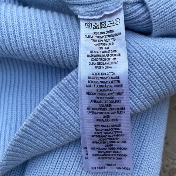 French Connection Caballo floral lace sleeve sweater in light blue size L - Picture 9 of 10